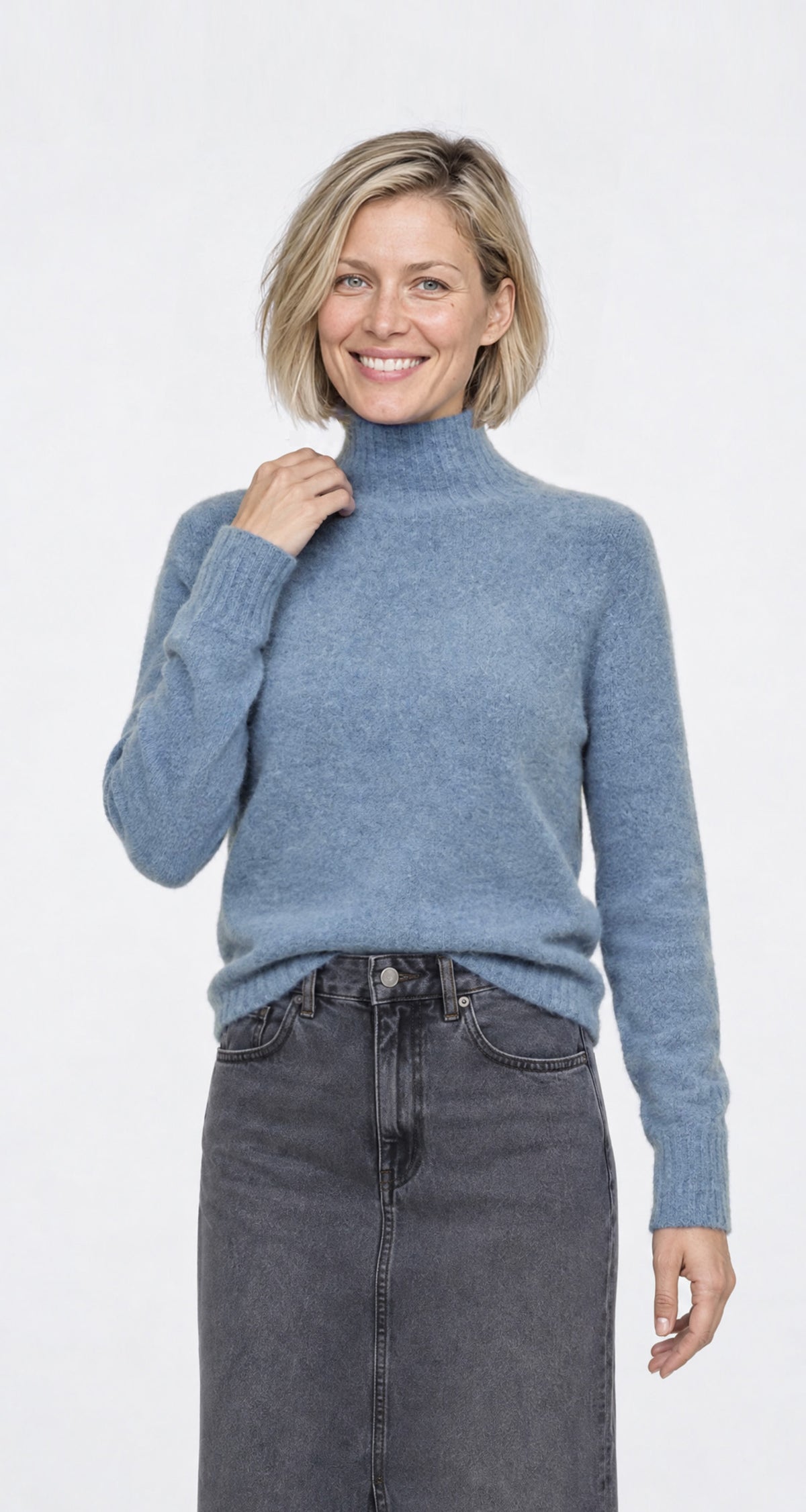 Maglia collo alto alpaca baby e lana merino