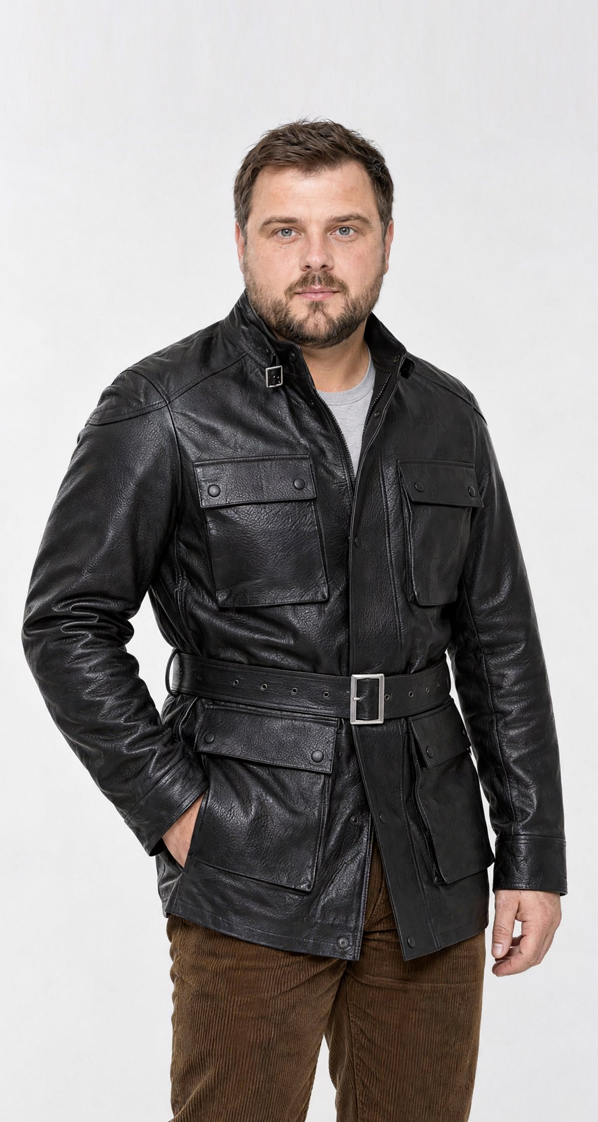 Giacca lunga biker in pelle
