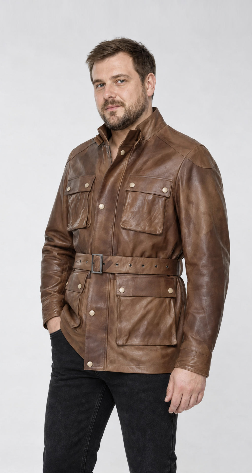 Giacca lunga biker in pelle